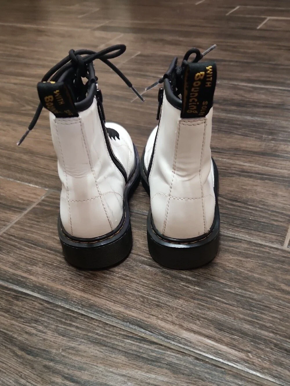 Dr. Martens White and Black Lace-Up Kids Combat Boots
